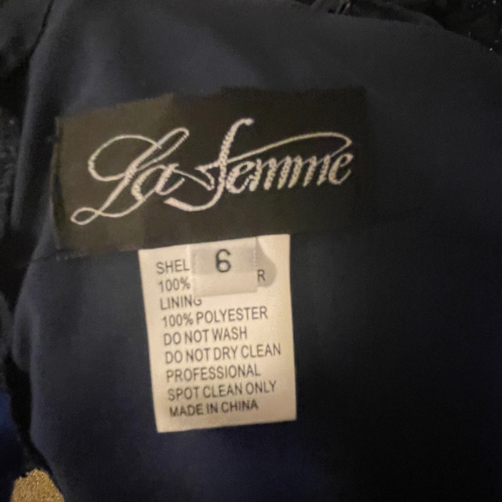 - Dark blue prom dress